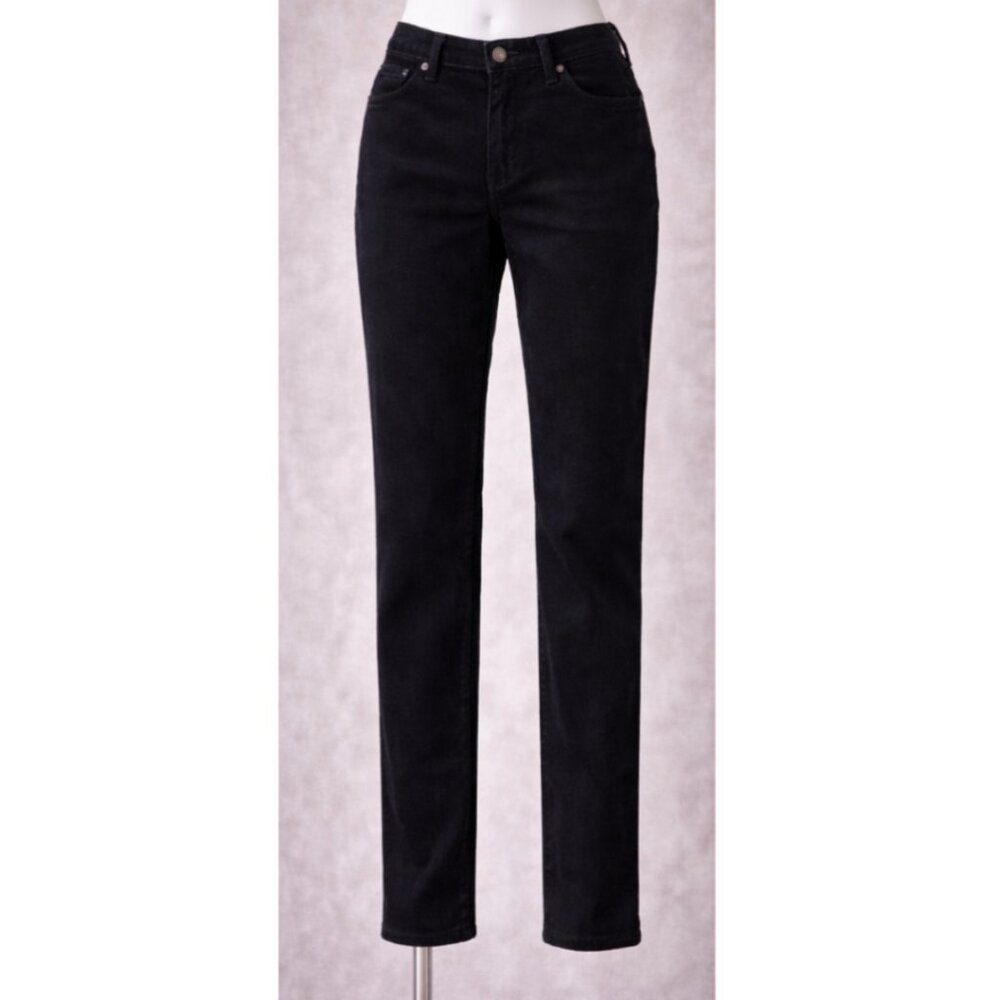 Lands’ End Black Corduroy Stretch Pants Women’s Size 10 Straight Leg 5 Pocket